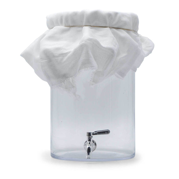 Glass Kombucha Fermenting Vessel w/ Stainless Steel Spigot and Butter Muslin Cloth
