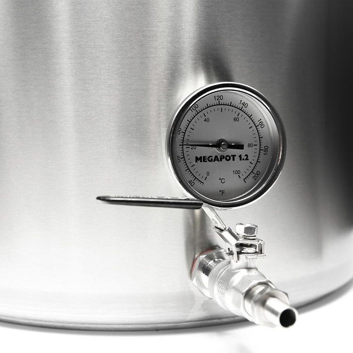 20 Gal. MegaPot 1.2™ Brew Kettle Thermometer Up Close